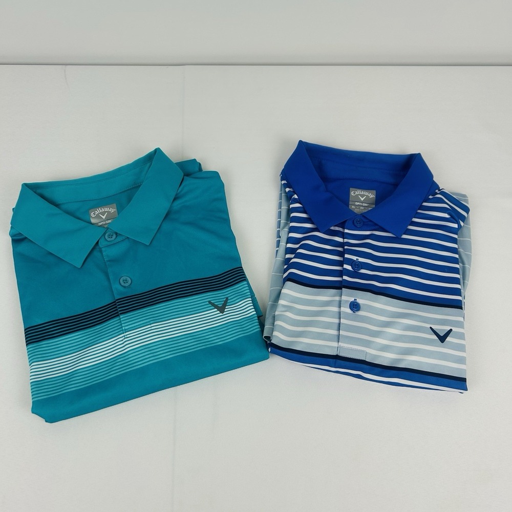 Lot of 2 Callaway Golf Polo  Opti Dri Shirts Men's XL Blue/White Turquoise